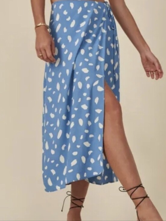 Reformation Dresses & Skirts - Reformation Midi Wrap Skirt Blue White 2